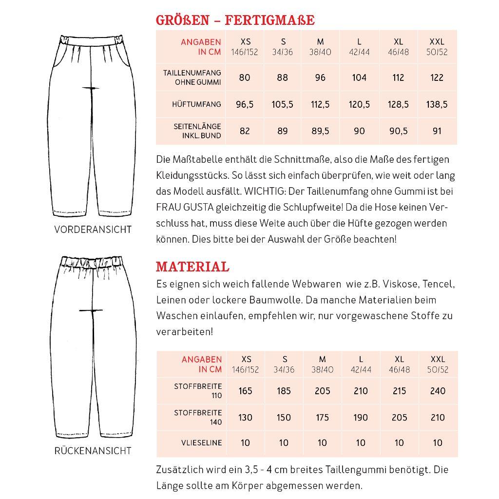 Papierschnittmuster Hose egg-shape Frau Gusta XS-XXL
